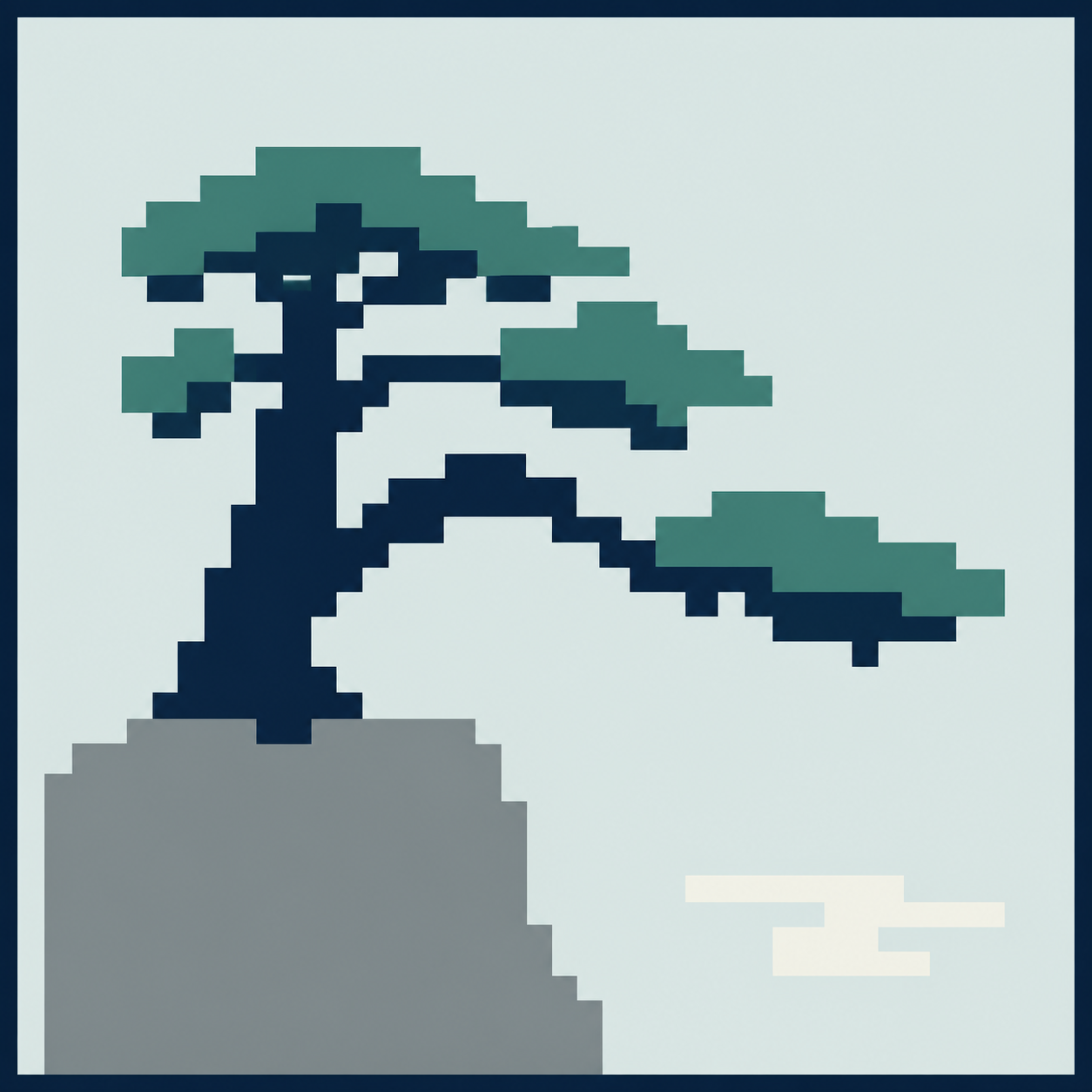 Minimal pixel-art Huangshan Welcoming Pine